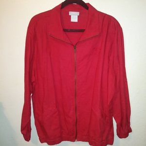Vintage Blair Linen Blend Bright Red Zip-up Long Sleeve Jacket XLG with Crest
